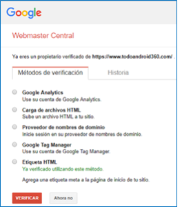 Google Search Consola - GrupoDigital360 - métodos de verificación